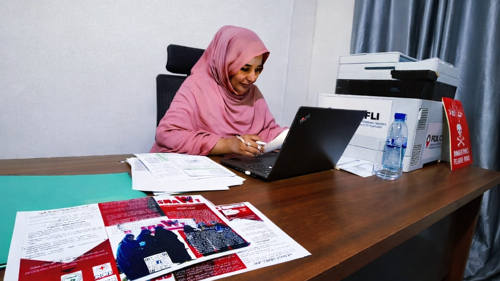 a woman working in front of a laptop
