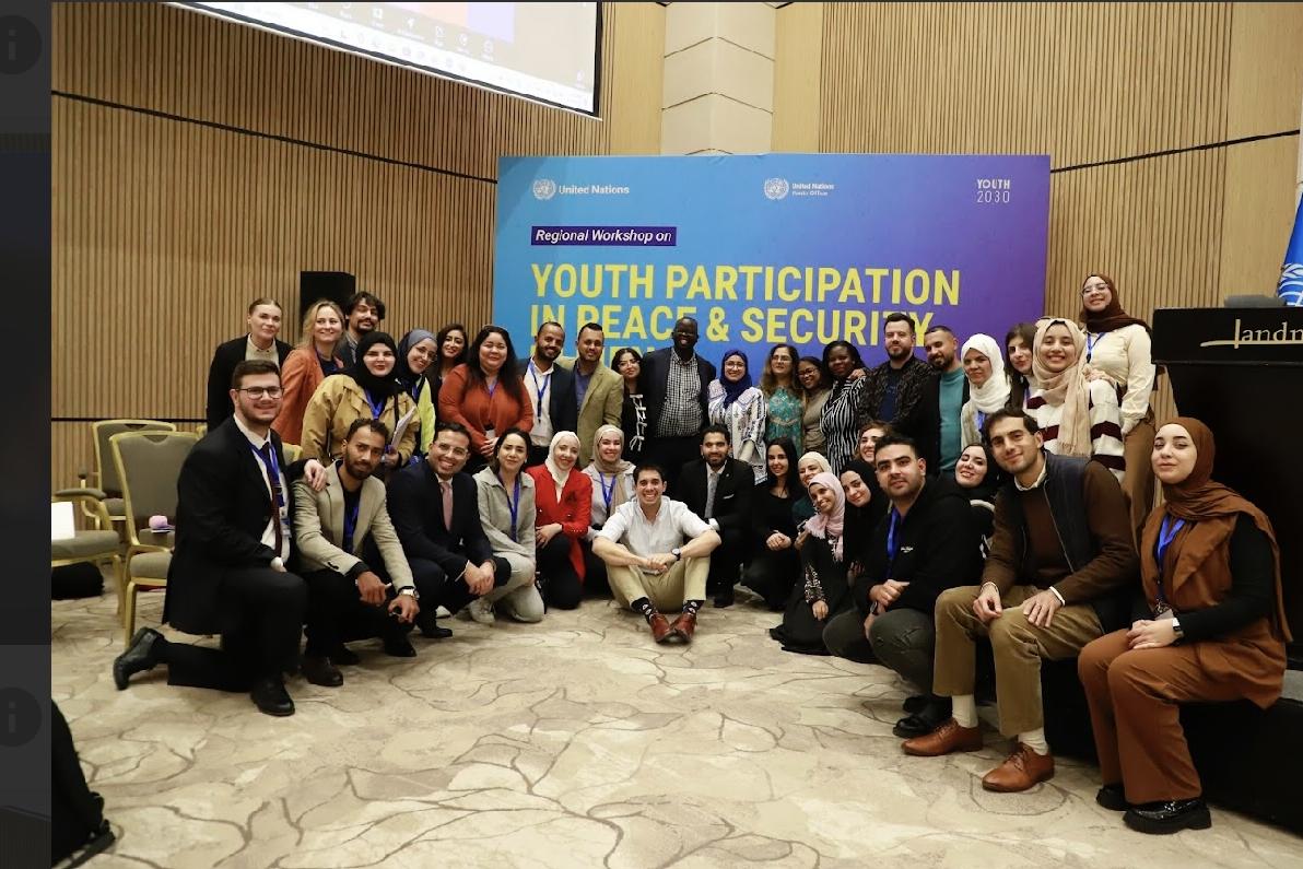 A group photo of youth who attended the Youth, Peace and Security workshop in Amman