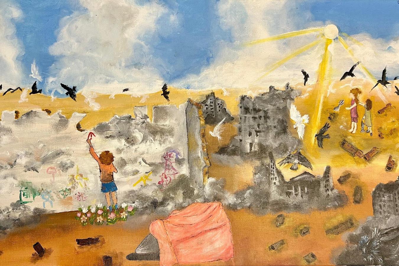 Painting by Malak Jadalah, a young artist in Gaza.